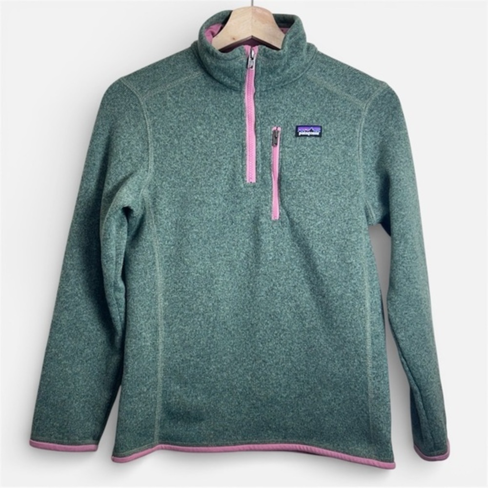 Patagonia Kids Better Sweater 1/4 Zip Fleece Green Pink Size L